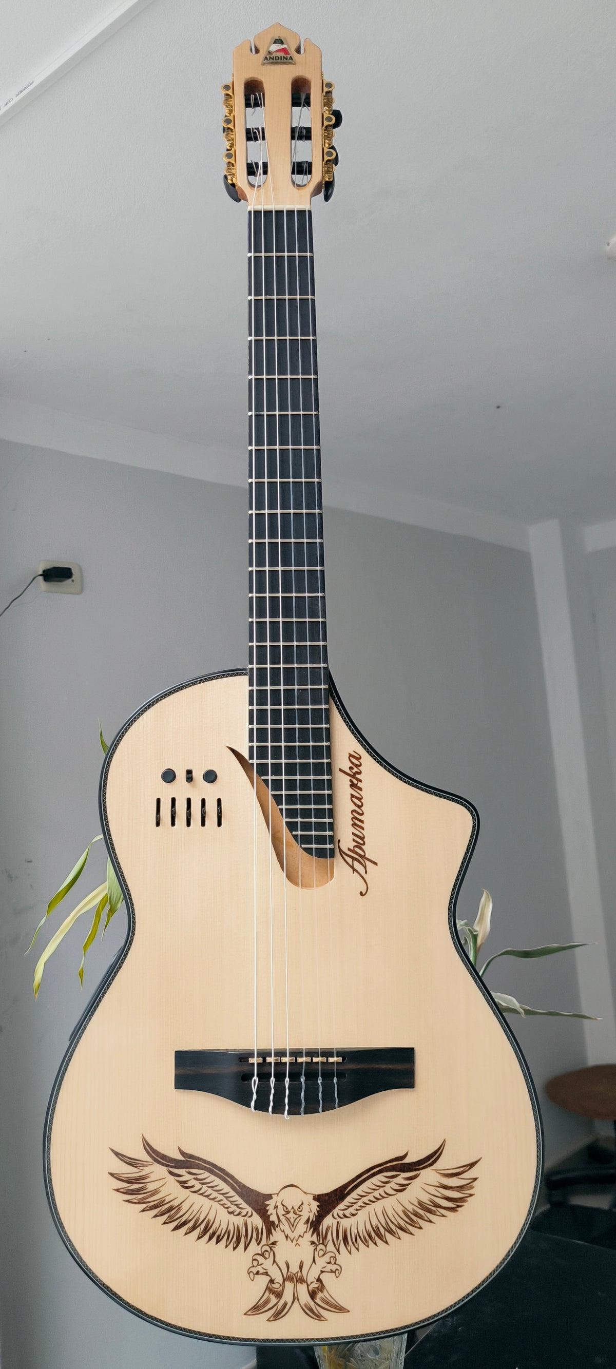 Guitarra Andina Concert Dorada Profesional - Semisólida con Sistema RMC Bañado en Oro