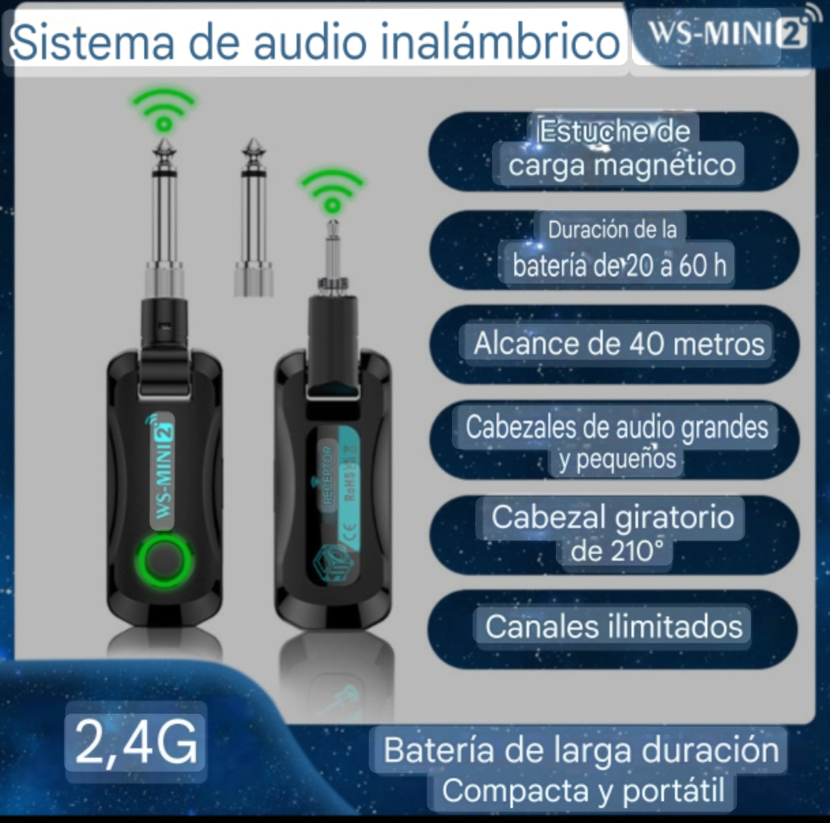 Sistema Inalámbrico para Guitarra | Audio Digital HD 2.4G | 60h Batería | Guitarras Andinas